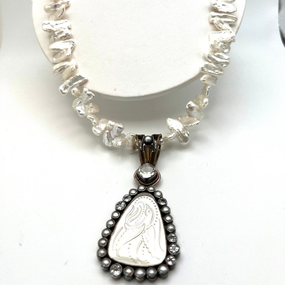 Mars & Valentine Sterling Stick Pearl Bird in Flight Necklace